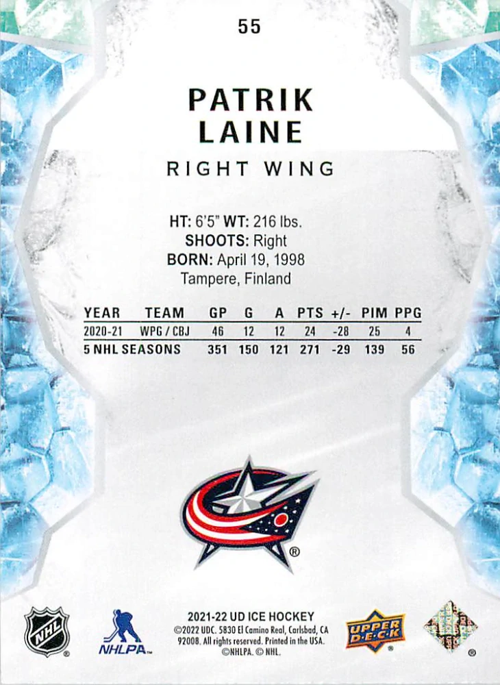 2021-22 UD Ice - Patrik Laine #55