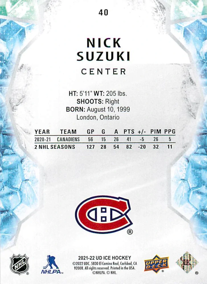 2021-22 UD Ice - Nick Suzuki #40