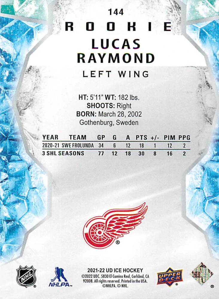 2021-22 UD Ice - Lucas Raymond - Rookie Green #144