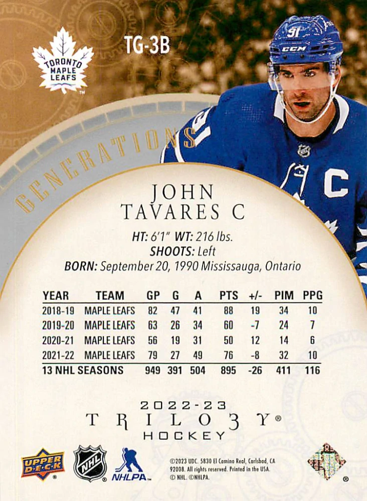 2022-23 UD Trilogy - John Tavares - Generations #TG-3B