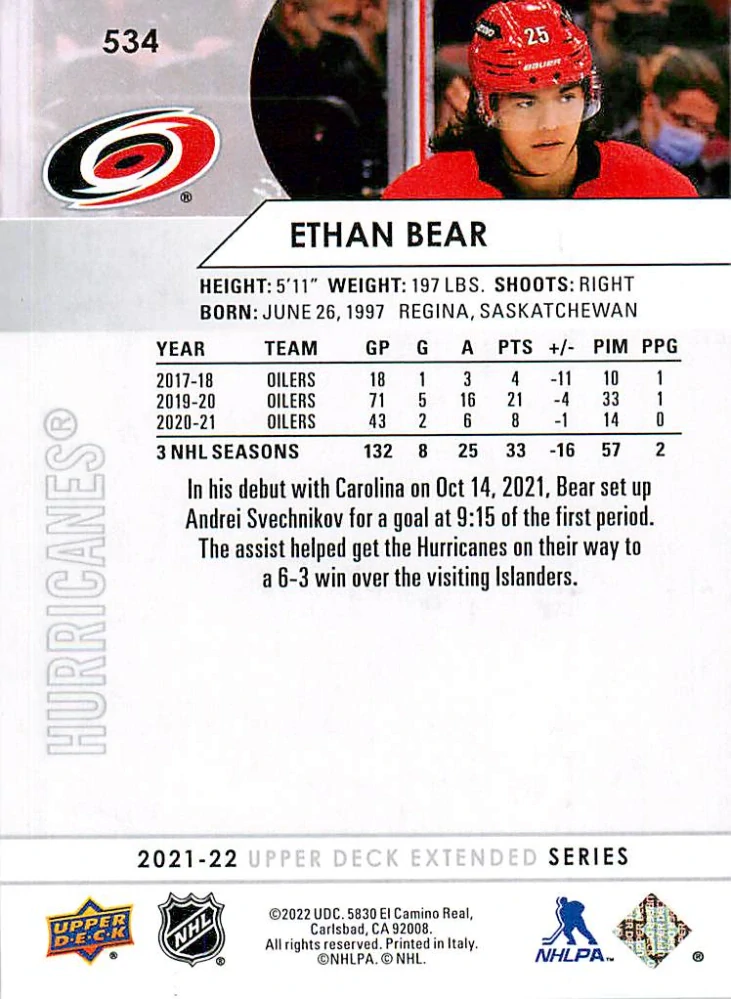 2021-22 UD Extended Series - Ethan Bear #534