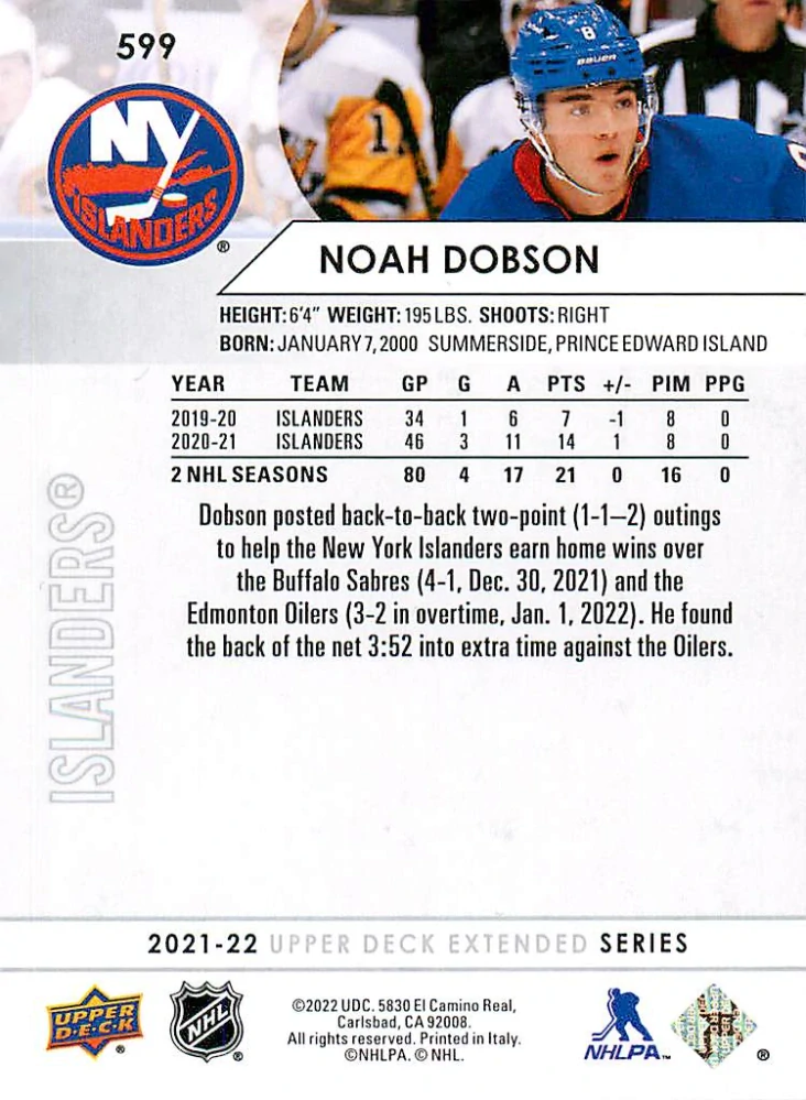 2021-22 UD Extended Series - Noah Dobson #599