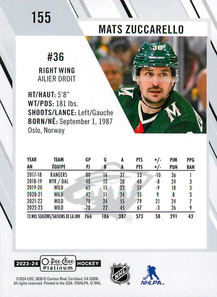 2023-24 UD O-Pee-Chee Platinum - Mats Zuccarello #155