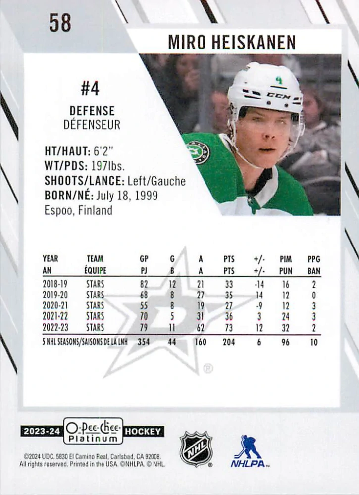 2023-24 UD O-Pee-Chee Platinum - Miro Heiskanen #58