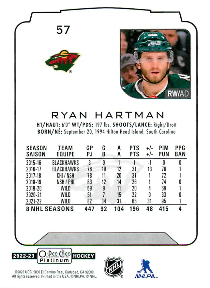 2022-23 UD O-Pee-Chee Platinum - Ryan Hartman #57