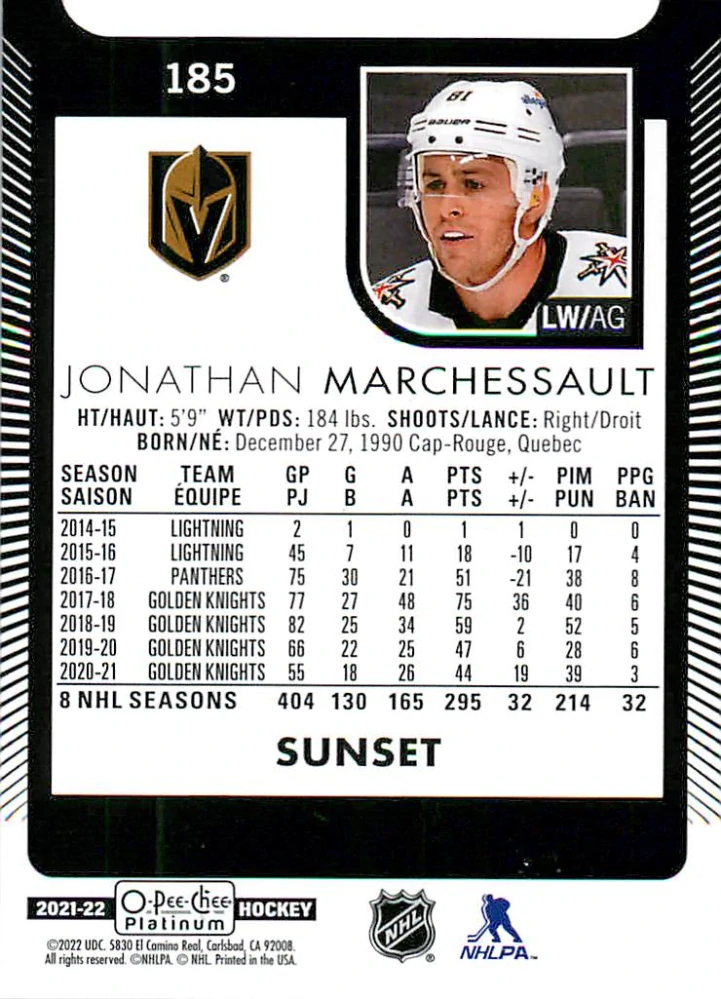 2021-22 UD O-Pee-Chee Platinum - Jonathan Marchessault - Sunset #185