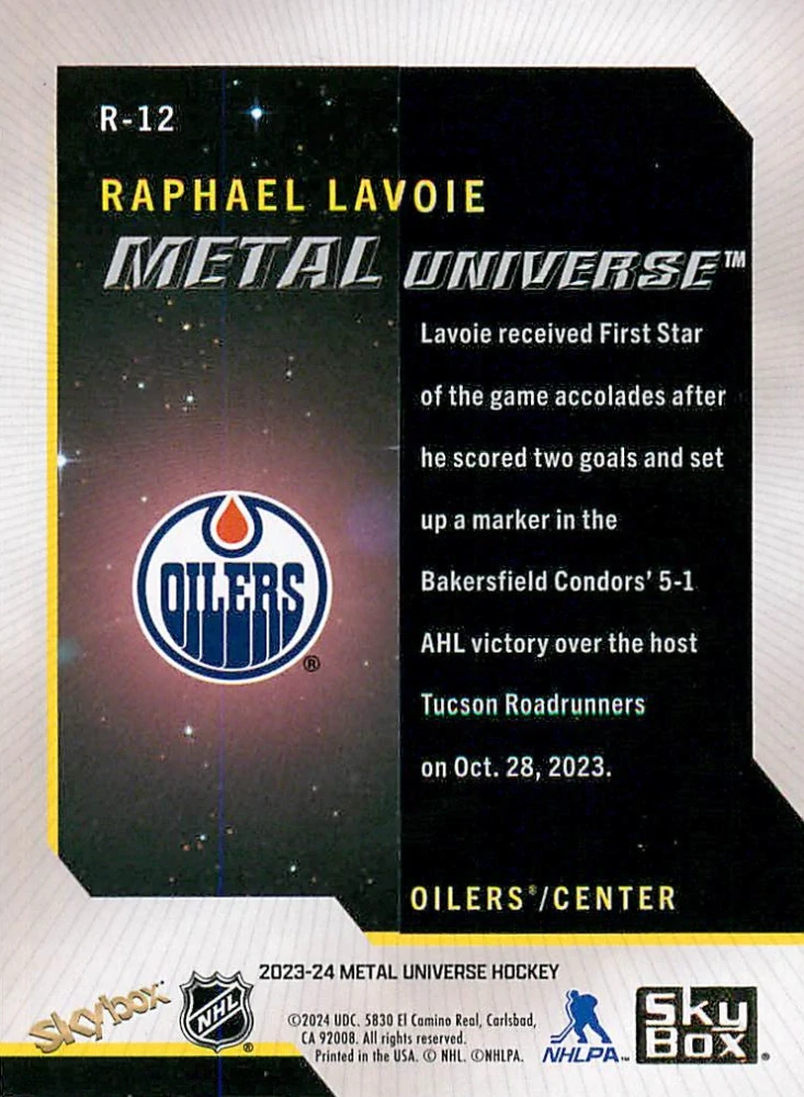 2023-24 UD Skybox Metal Universe - Raphael Lavoie - 2008-09 Rookie Retros #R-12