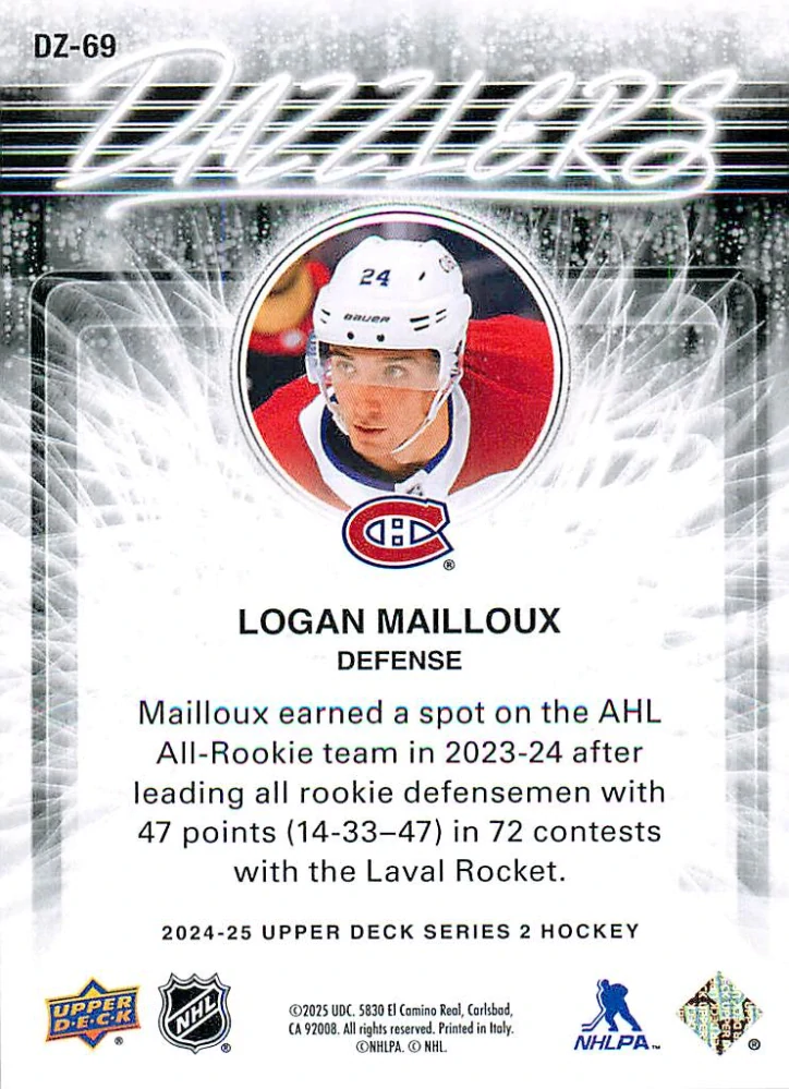 2024-25 UD Series 2 - Logan Mailloux - Dazzlers Blue #DZ-69