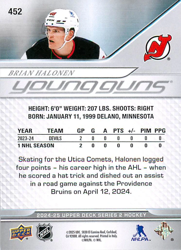 2024-25 UD Series 2 - Brian Halonen - Young Guns #452