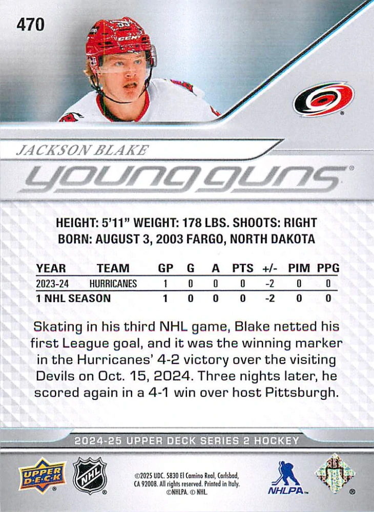 2024-25 UD Series 2 - Jackson Blake - Young Guns #470