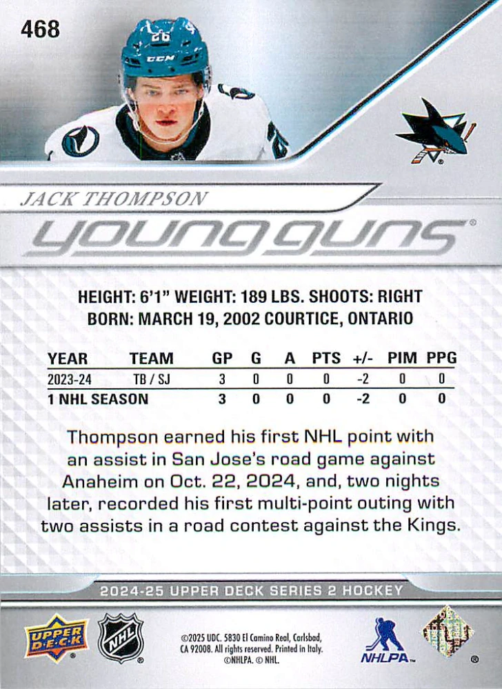 2024-25 UD Series 2 - Jack Thompson - Young Guns #468