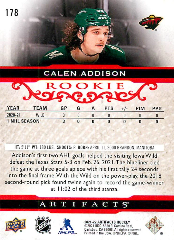 2021-22 UD Artifacts - Calen Addison - Ruby /499 #178