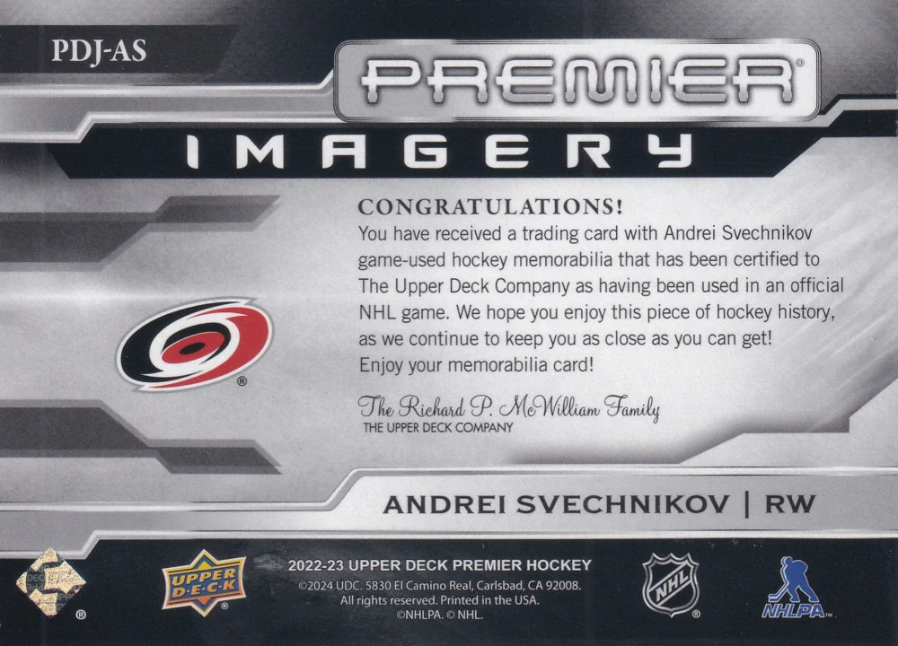 2022-23 UD Premier - Andrei Svechnikov - Imagery /300 #PDJ-AS