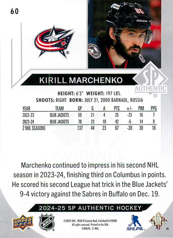 2024-25 UD SP Authentic - Kirill Marchenko #60