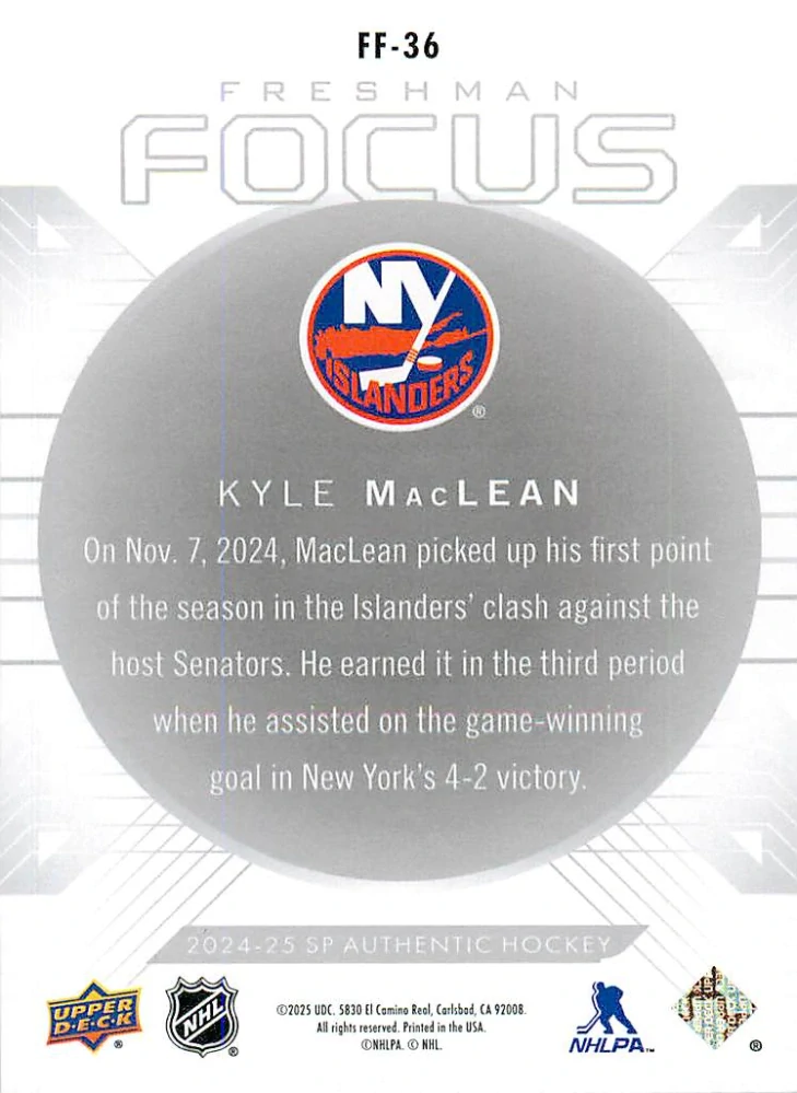 2024-25 UD SP Authentic - Kyle MacLean - Freshman Focus #FF-36
