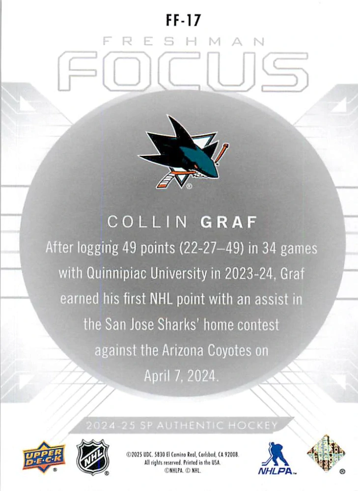2024-25 UD SP Authentic - Collin Graf - Freshman Focus #FF-17