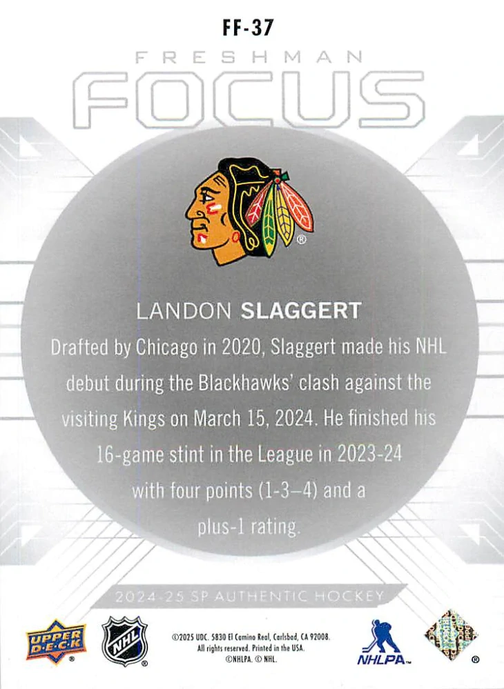 2024-25 UD SP Authentic - Landon Slaggert - Freshman Focus #FF-37