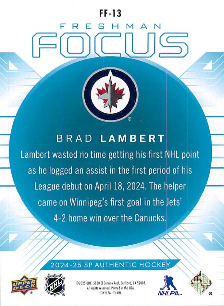 2024-25 UD SP Authentic - Brad Lambert - Freshman Focus Blue #FF-13