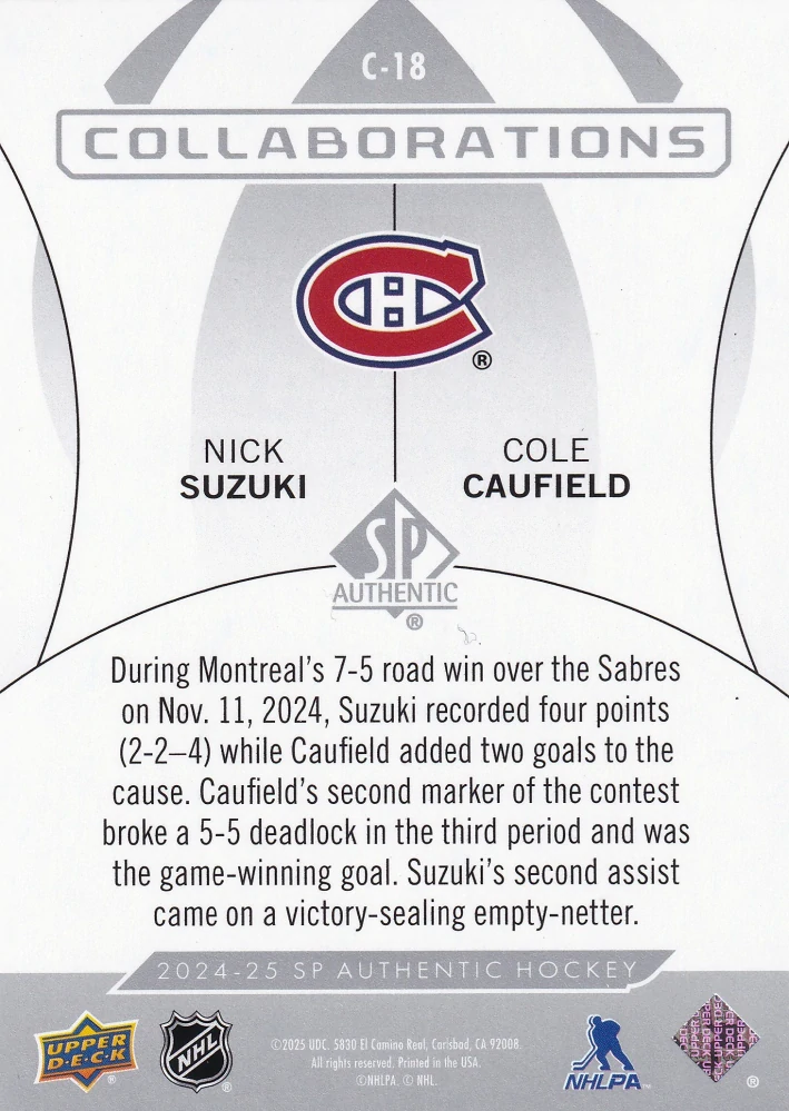 2024-25 UD SP Authentic - Nick Suzuki, Cole Caufield - Collaborations #C-18