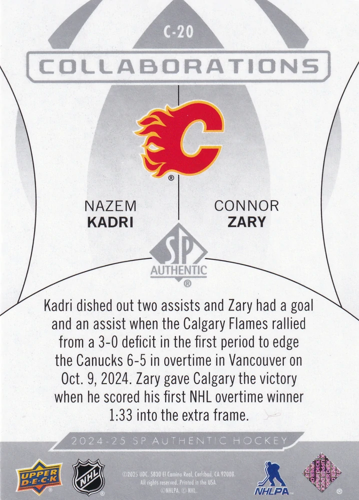 2024-25 UD SP Authentic - Nazem Kadri, Connor Zary - Collaborations #C-20