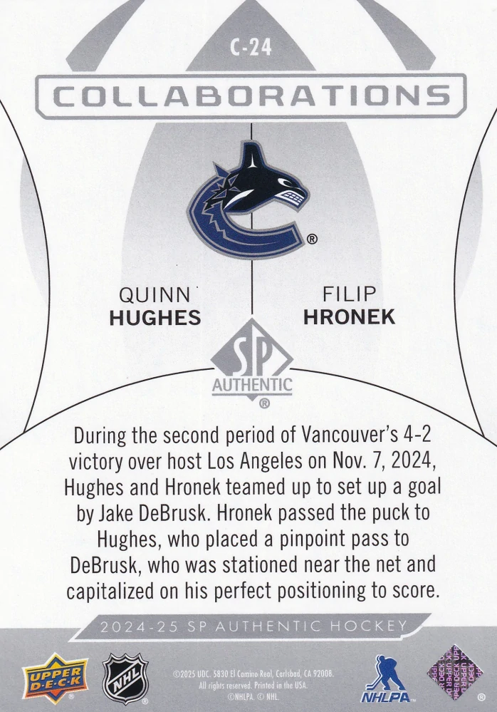 2024-25 UD SP Authentic - Quinn Hughes, Filip Hronek - Collaborations #C-24
