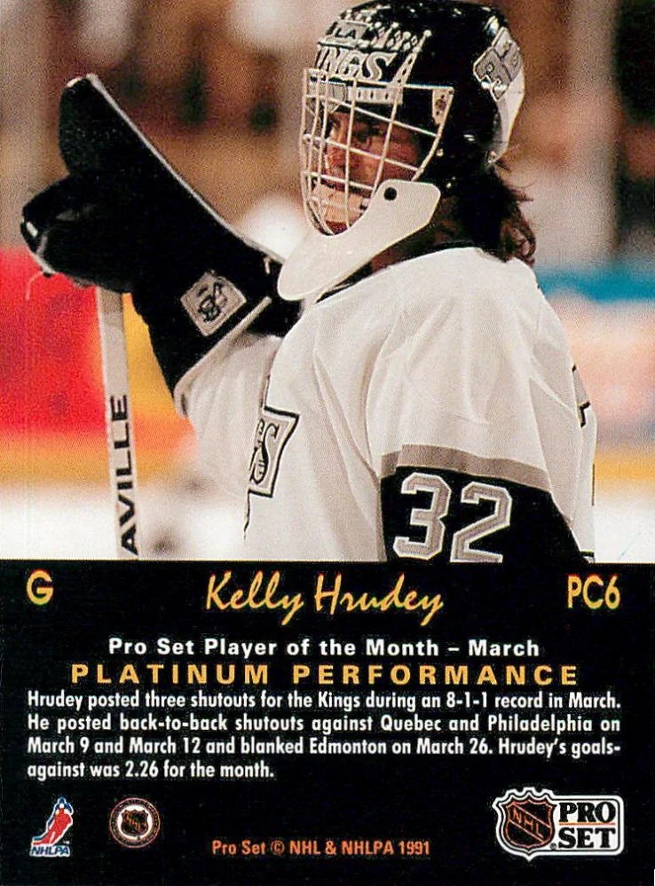 1991-92 Pro Set Platinum - Kelly Hrudey #PC6