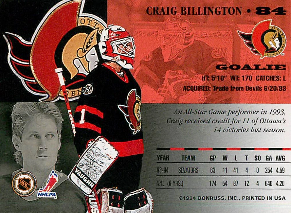 1994-95 Leaf - Craig Billington #84