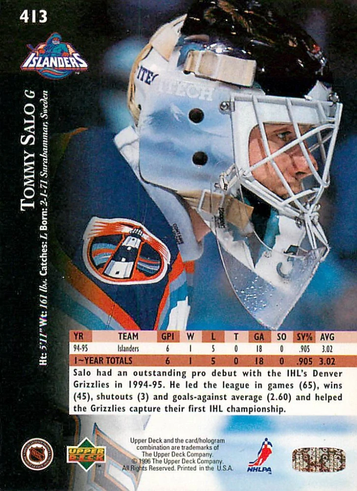 1995-96 UD Series 2 - Tommy Salo #413