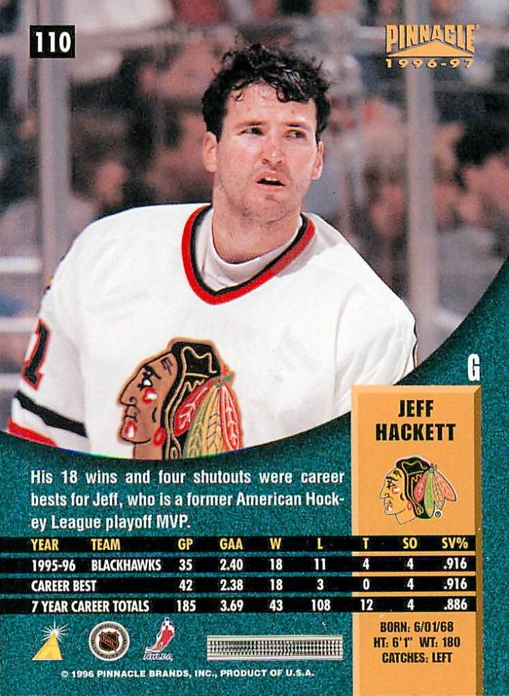 1996-97 Pinnacle - Jeff Hackett #110