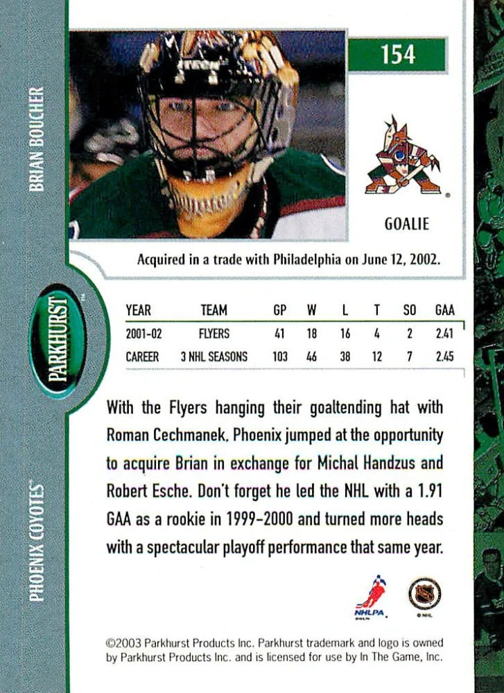 2002-03 ITG Parkhurst - Brian Boucher #154