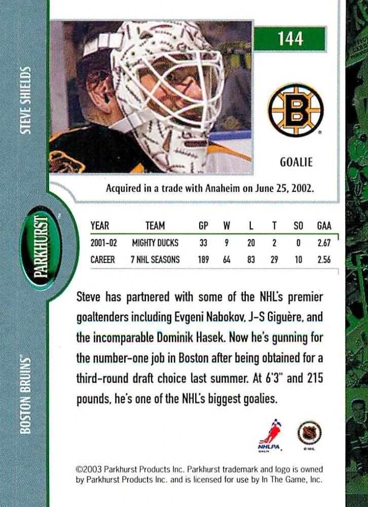 2002-03 ITG Parkhurst - Steve Shields #144