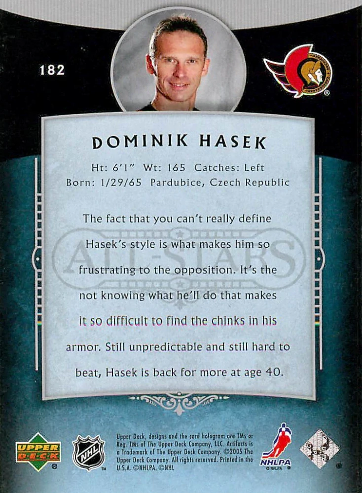 2005-06 UD Artifacts - Dominik Hašek - All-Star /899 #182