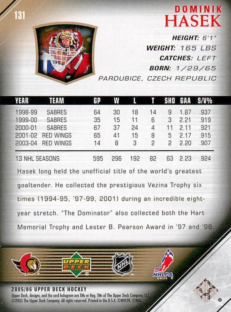 2005-06 UD Series 1 - Dominik Hašek #131