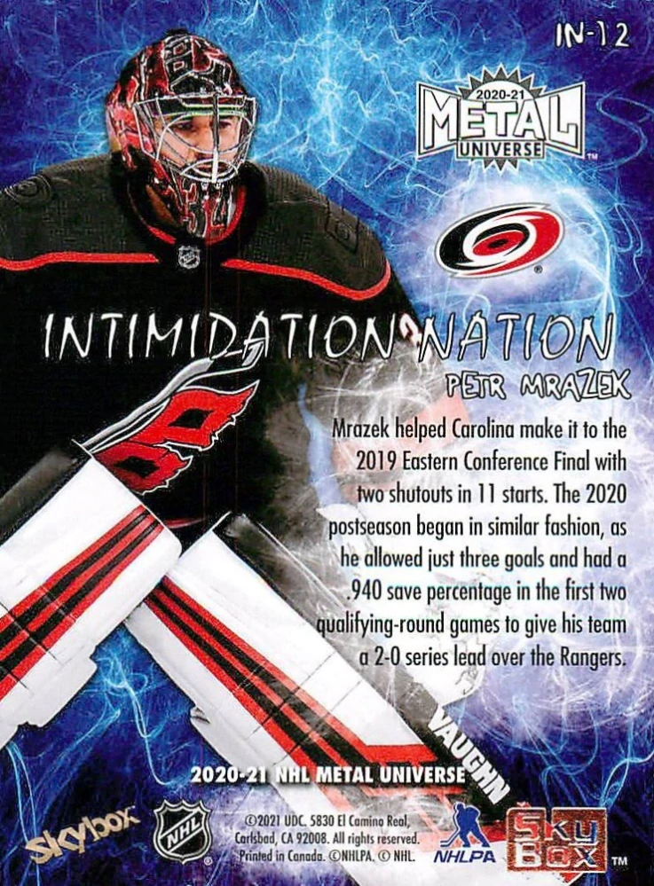 2020-21 UD Skybox Metal Universe - Petr Mrázek - Intimidation Nation #IN-12