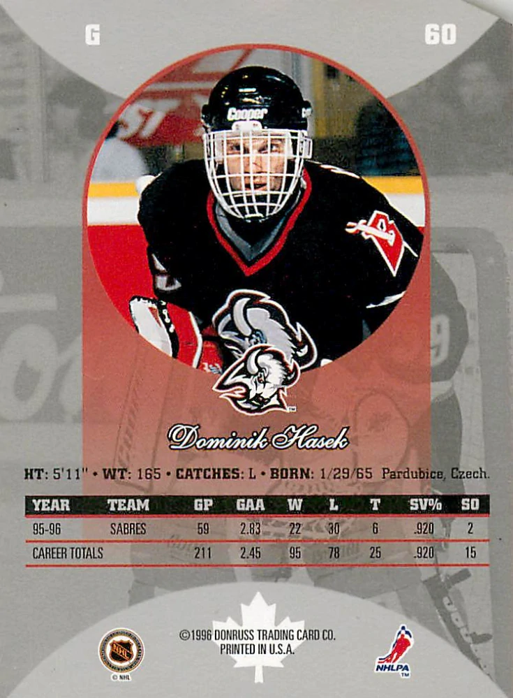 1996-97 Donruss Canadian Ice - Dominik Hašek - Clipped Corner (Promo) #60