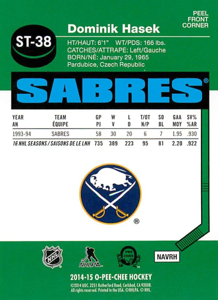 2014-15 UD O-Pee-Chee - Dominik Hašek - Stickers #ST-38