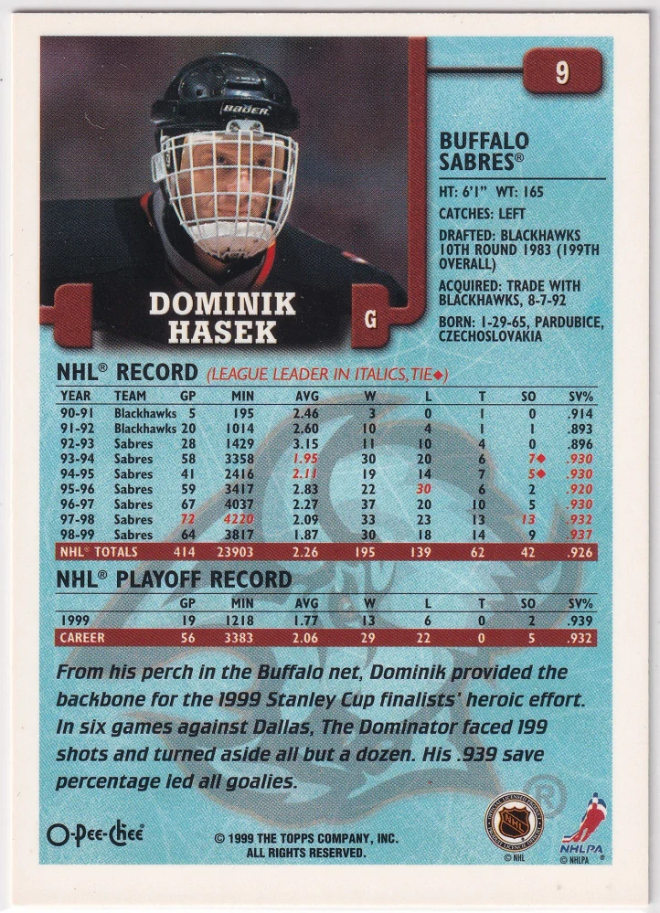 1999-00 O-Pee-Chee - Dominik Hašek #9