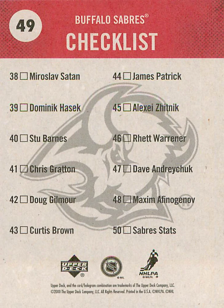 2000-01 UD Vintage - Sabres - Checklist #49