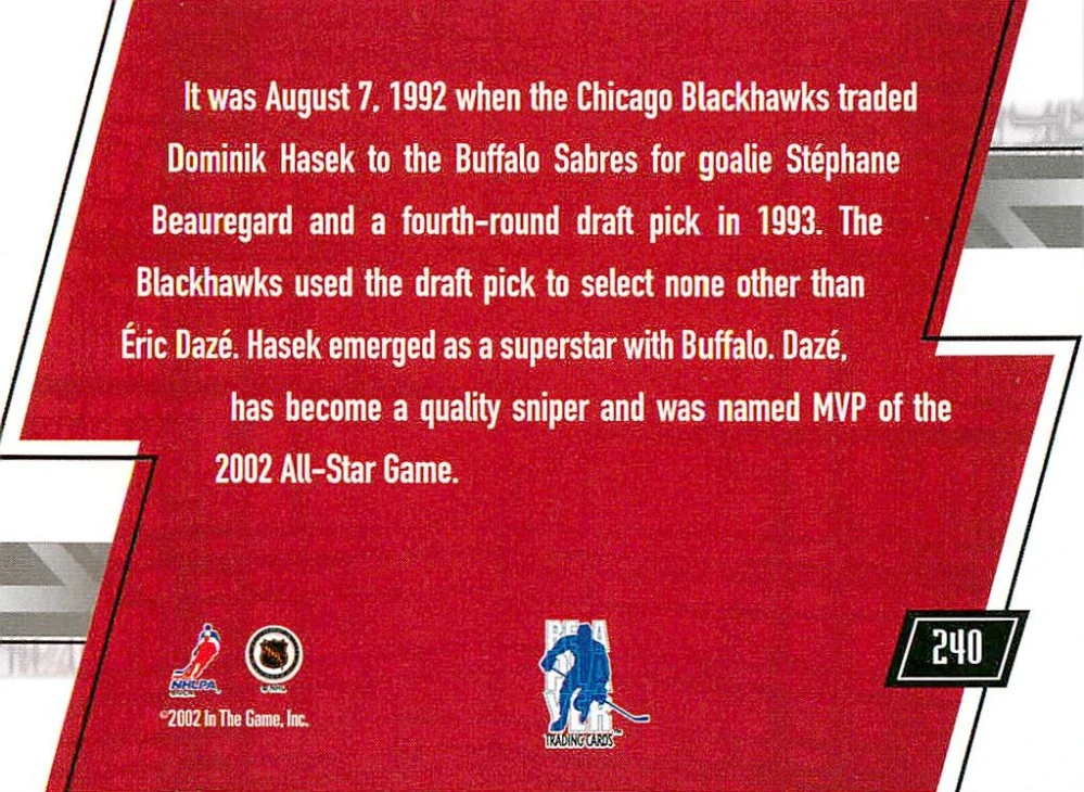 2002-03 ITG BaP Memorabilia - Dominik Hašek, Eric Daze - Big Deal #240