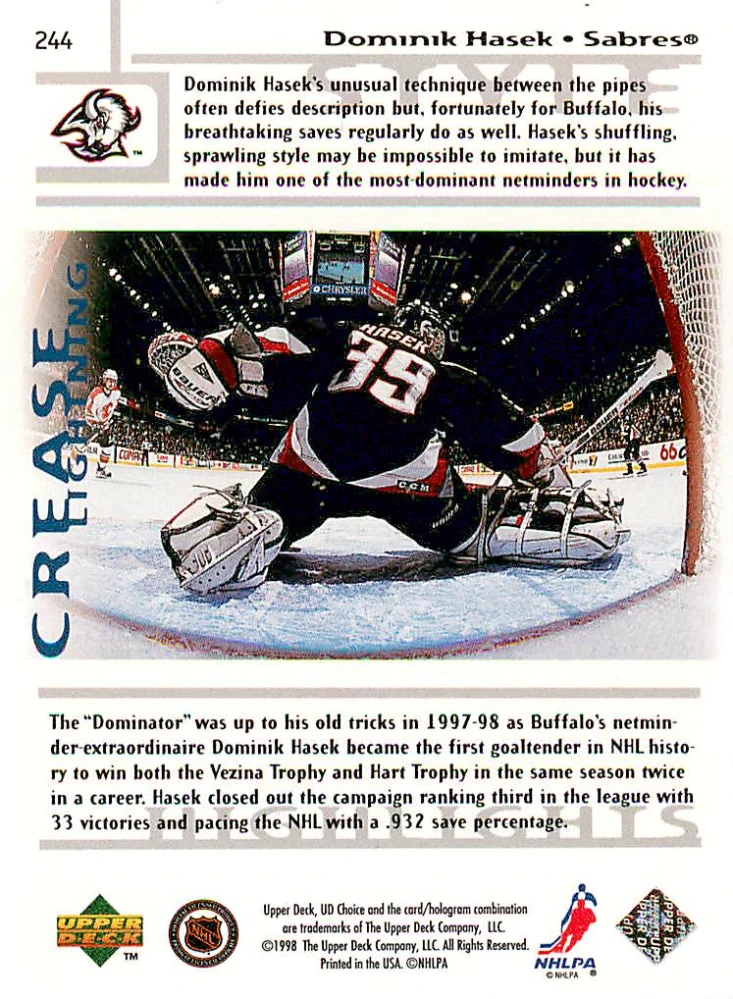 1998-99 UD Choice - Dominik Hašek - Crease Lightning - Choice Reserve #244