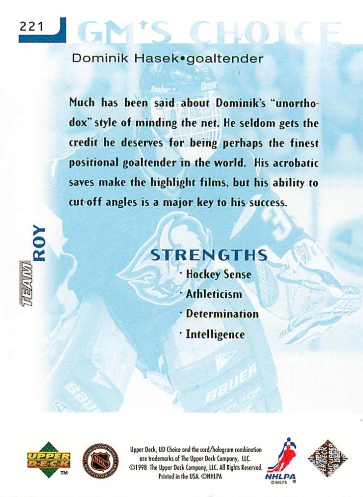 1998-99 UD Choice - Dominik Hašek - GM's Choice - Choice Reserve #221