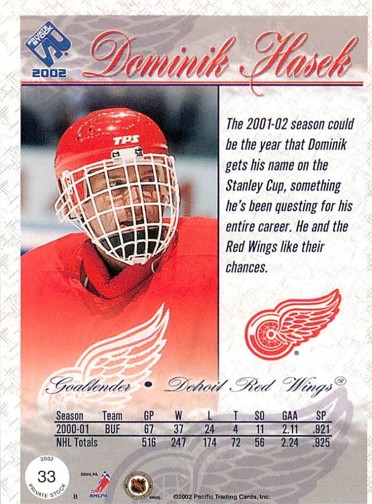 2001-02 Pacific Private Stock - Dominik Hašek - Retail #33