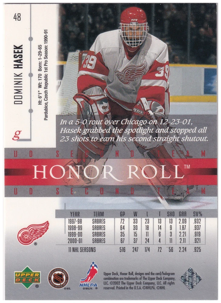 2001-02 UD Honor Roll - Dominik Hašek #48