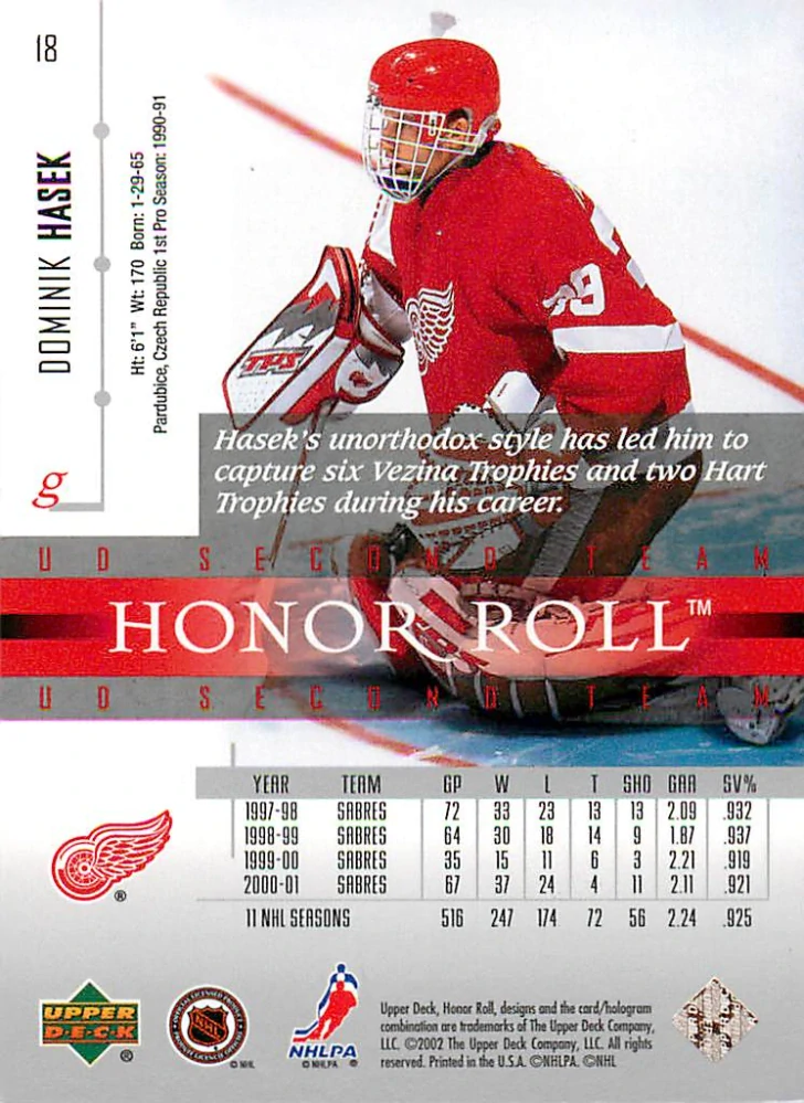 2001-02 UD Honor Roll - Dominik Hašek #18