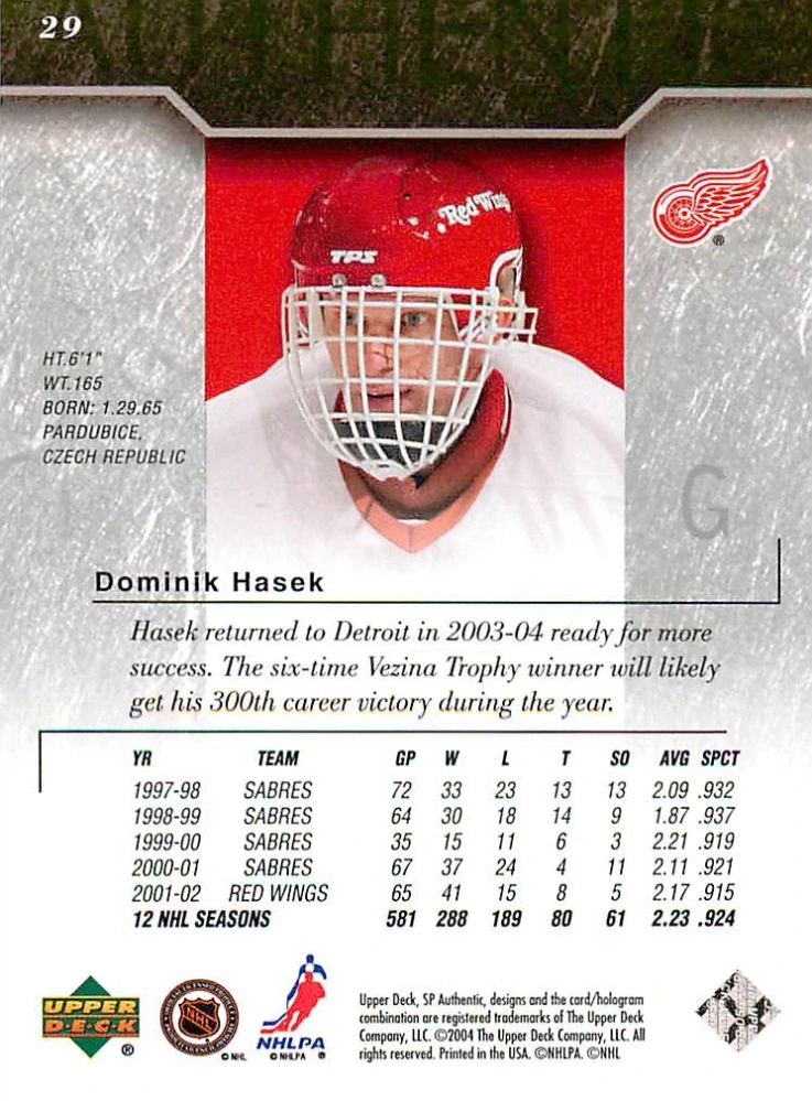 2003-04 UD SP Authentic - Dominik Hašek #29