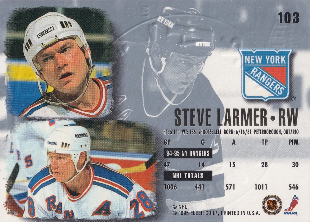 1995-96 Fleer Ultra - Steve Larmer - Gold Medallion #103