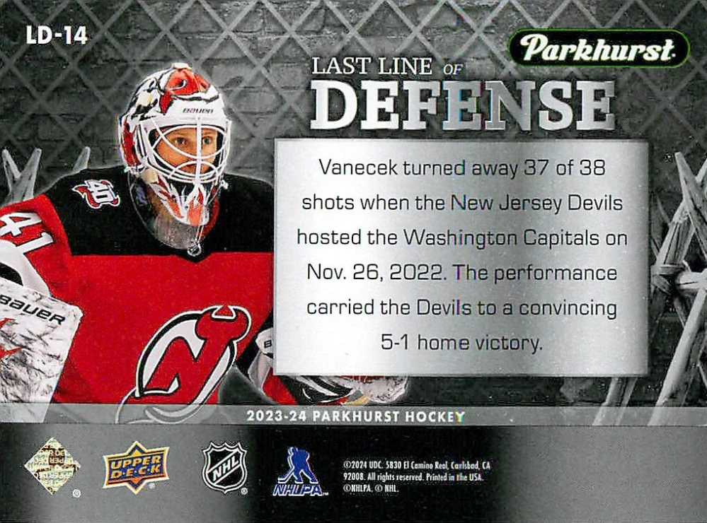 2023-24 UD Parkhurst - Vítek Vaněček - Last Line Of Defense #LD-14