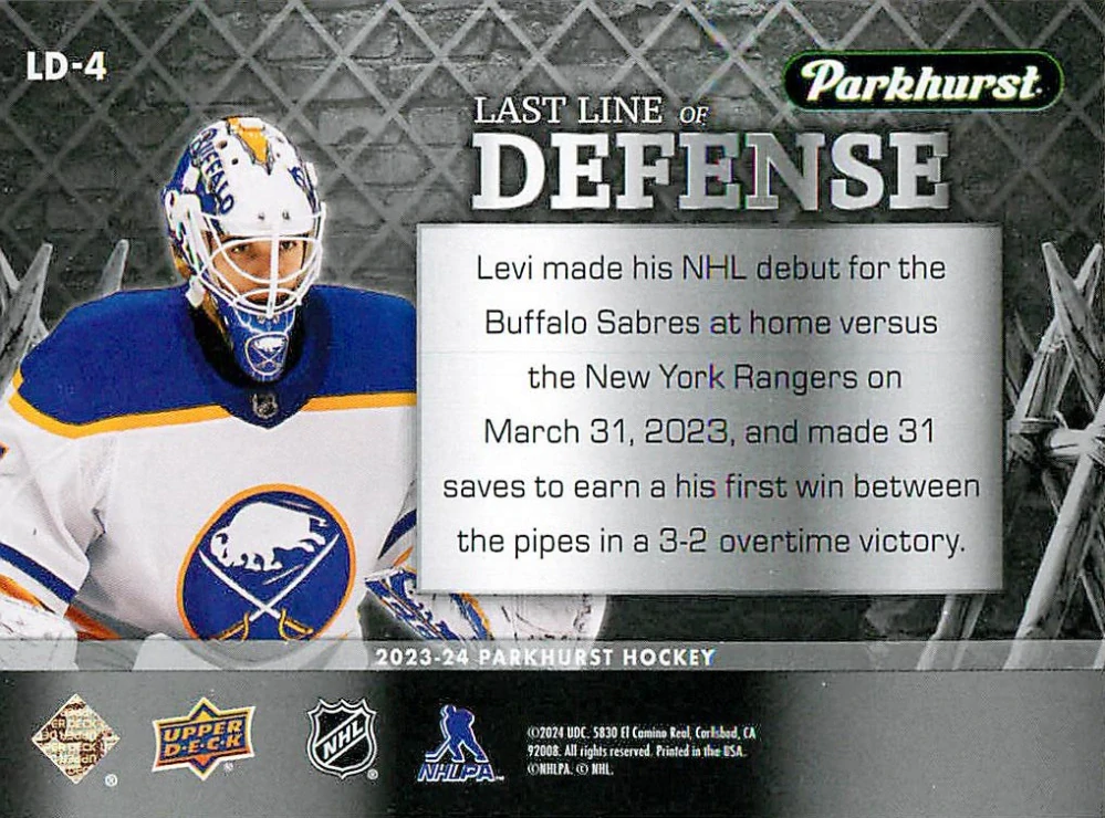 2023-24 UD Parkhurst - Devon Levi - Last Line Of Defense #LD-4