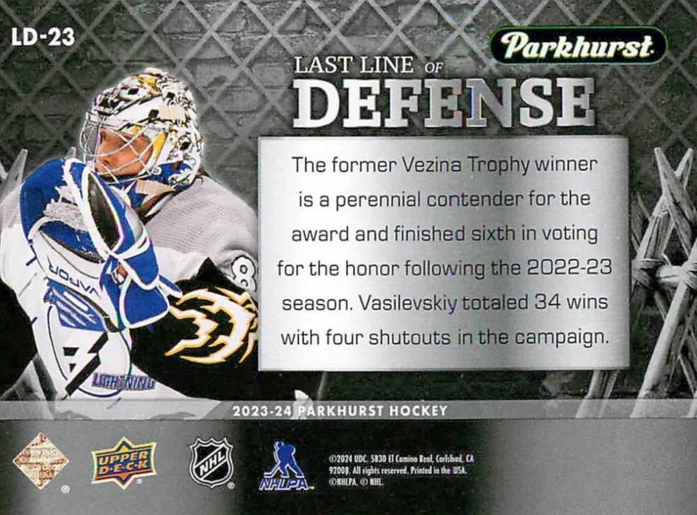 2023-24 UD Parkhurst - Andrei Vasilevskiy - Last Line Of Defense #LD-23