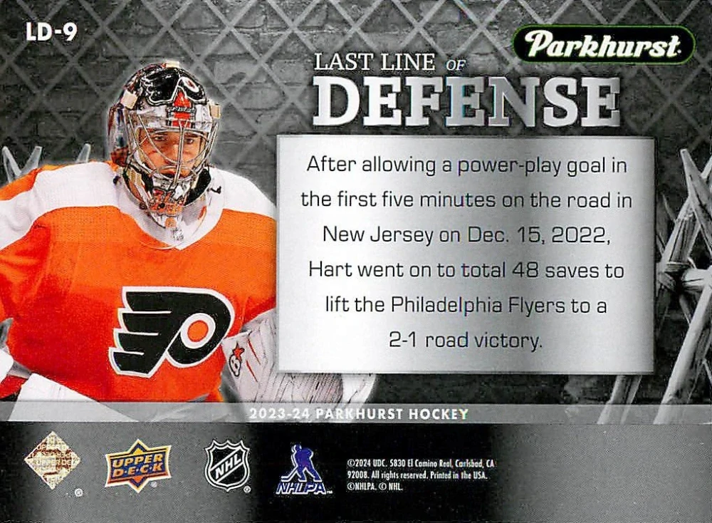 2023-24 UD Parkhurst - Carter Hart - Last Line Of Defense #LD-9